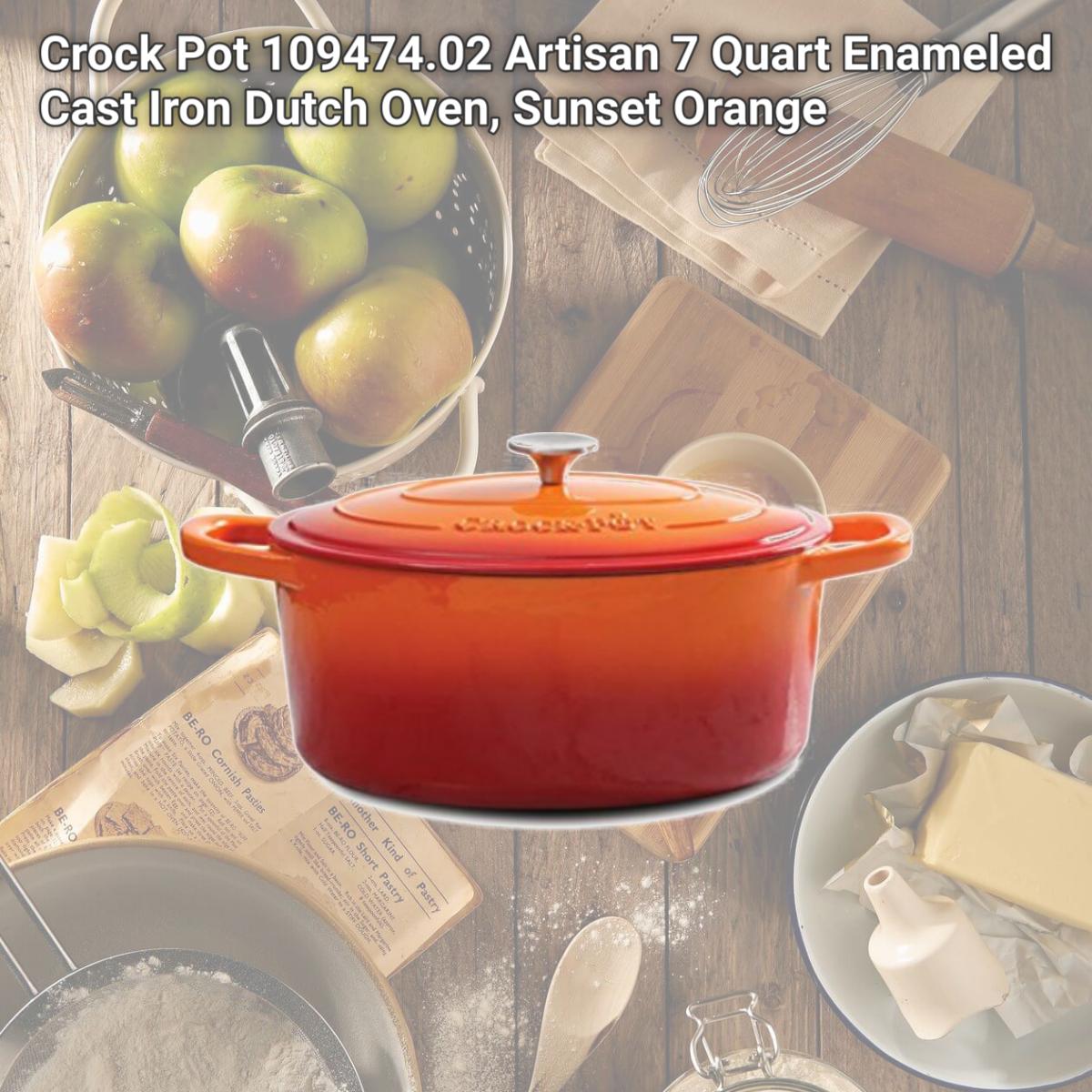 Picture of Crock Pot 109474.02 Artisan 7 Quart Enameled Cast Iron Dutch Oven, Sunset Orange