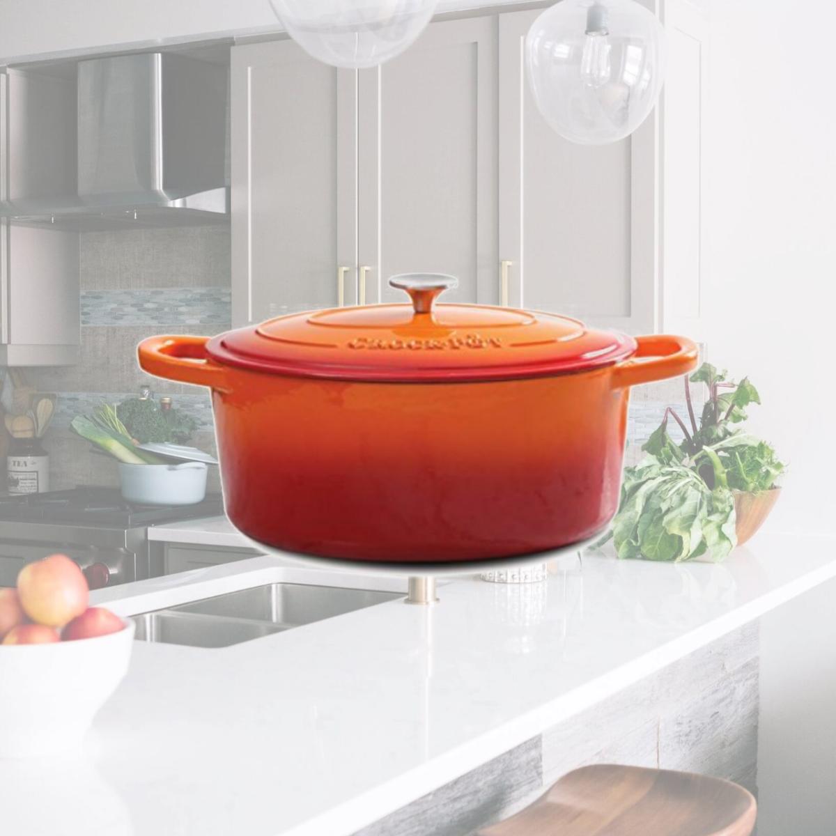 Picture of Crock Pot 109474.02 Artisan 7 Quart Enameled Cast Iron Dutch Oven, Sunset Orange
