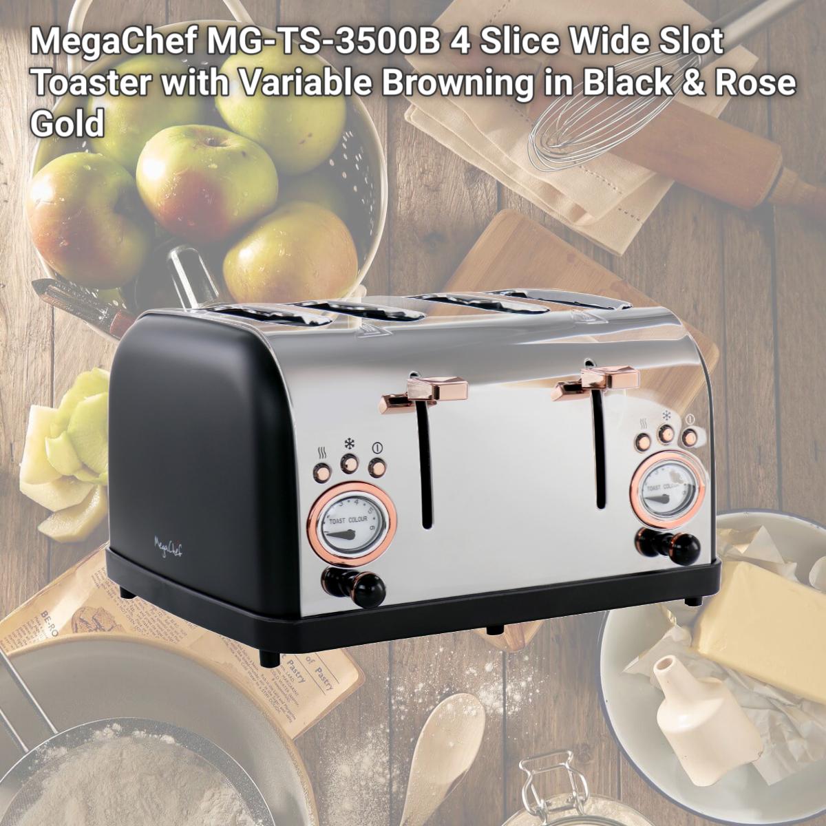 Picture of MegaChef MG-TS-3500B 4 Slice Wide Slot Toaster with Variable Browning in Black & Rose Gold
