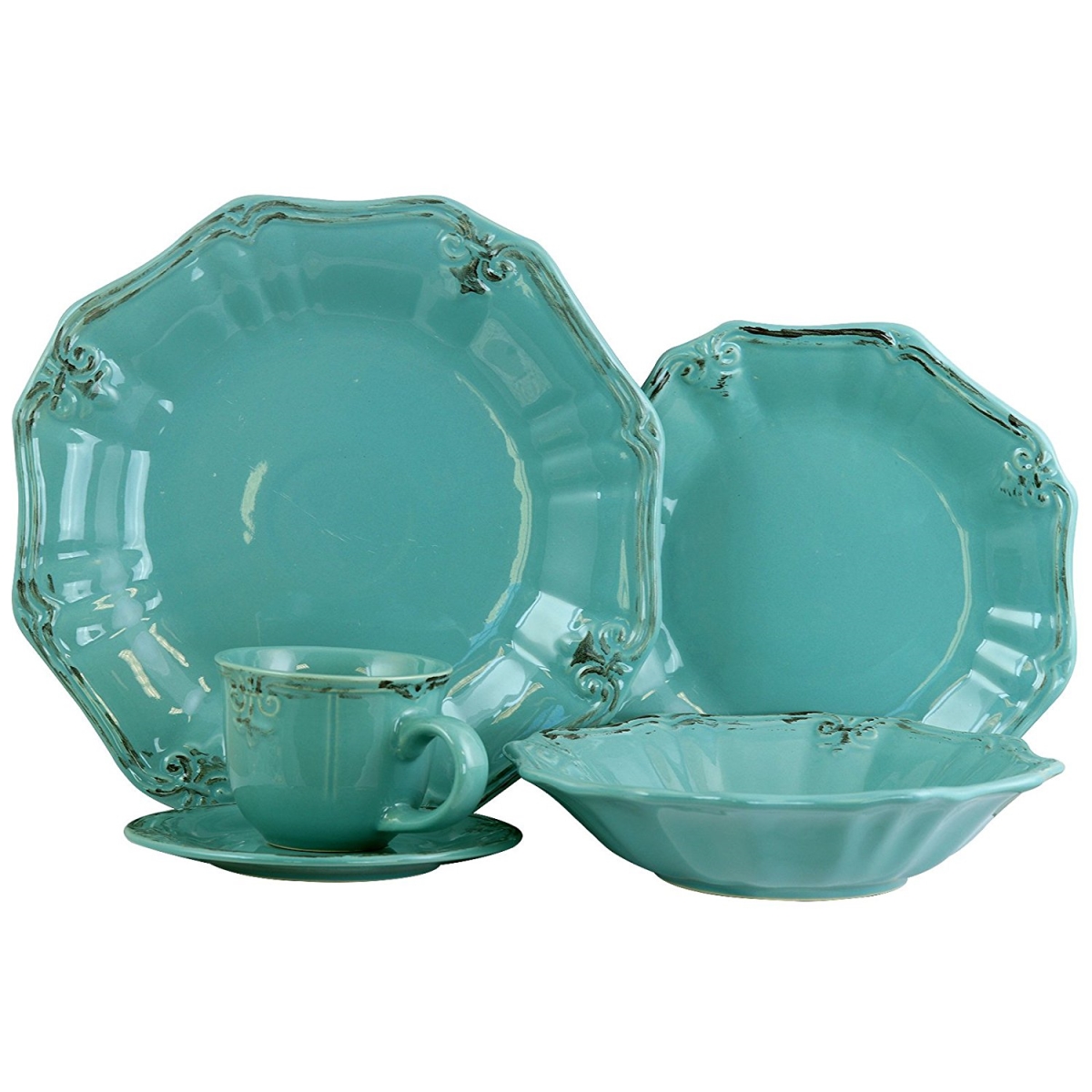 Elm-fleurdelys-turquoise Fleur De Lys 20-piece Dinnerware Set In Turquoise