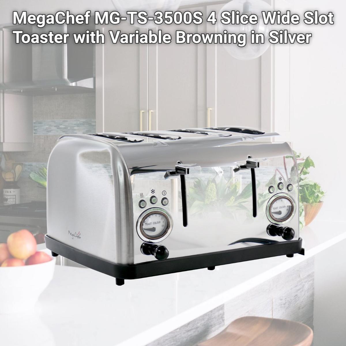Picture of MegaChef MG-TS-3500S 4 Slice Wide Slot Toaster with Variable Browning in Silver