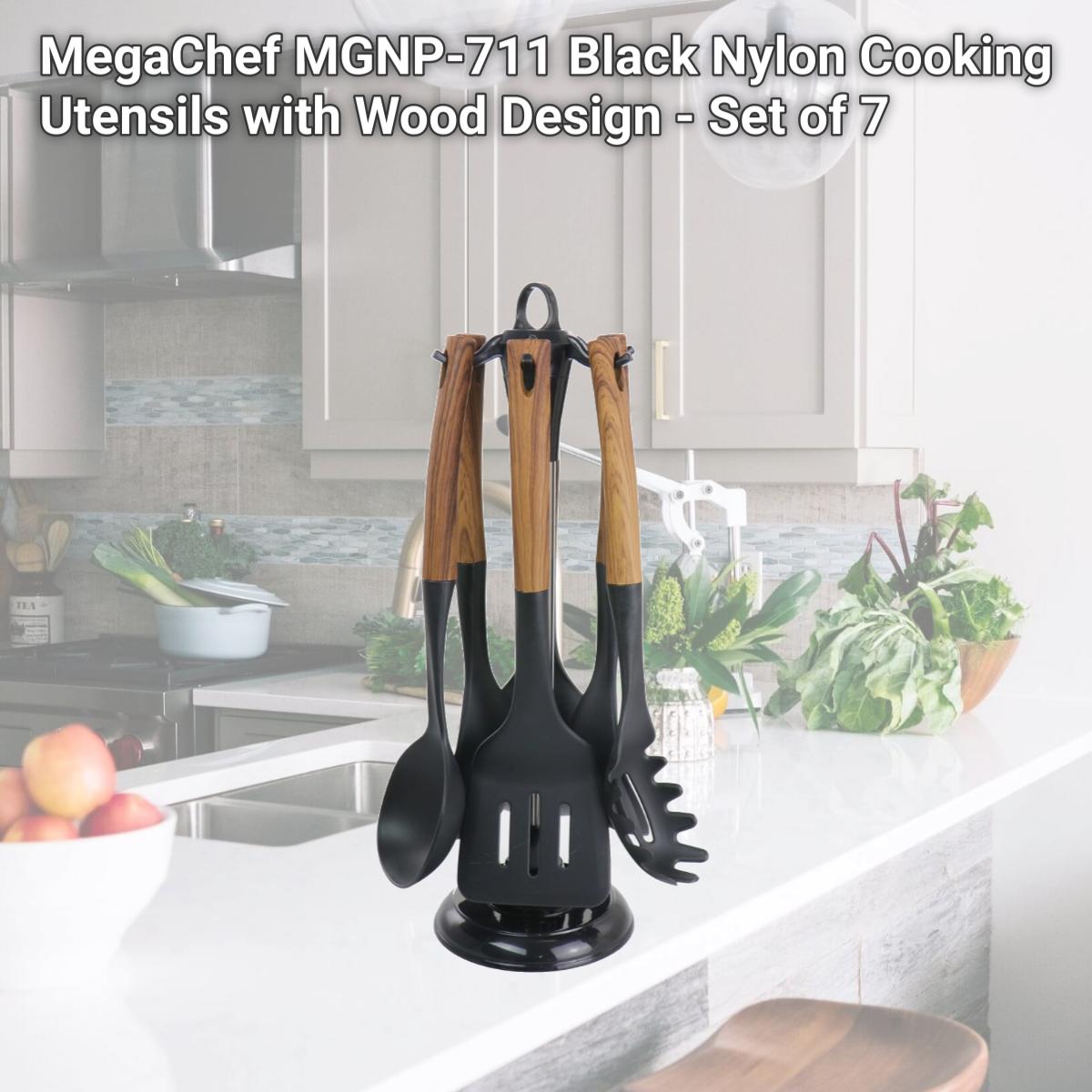 Picture of MegaChef MGNP-711 Black Nylon Cooking Utensils with Wood Design - Set of 7