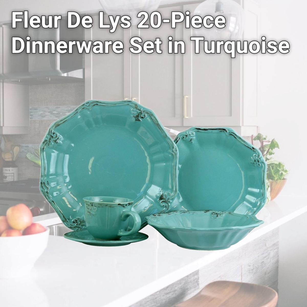 Picture of Elama ELM-FLEURDELYS-TURQUOISE Fleur De Lys 20-Piece Dinnerware Set in Turquoise