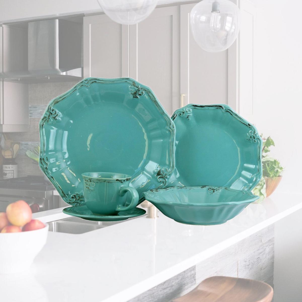 Picture of Elama ELM-FLEURDELYS-TURQUOISE Fleur De Lys 20-Piece Dinnerware Set in Turquoise