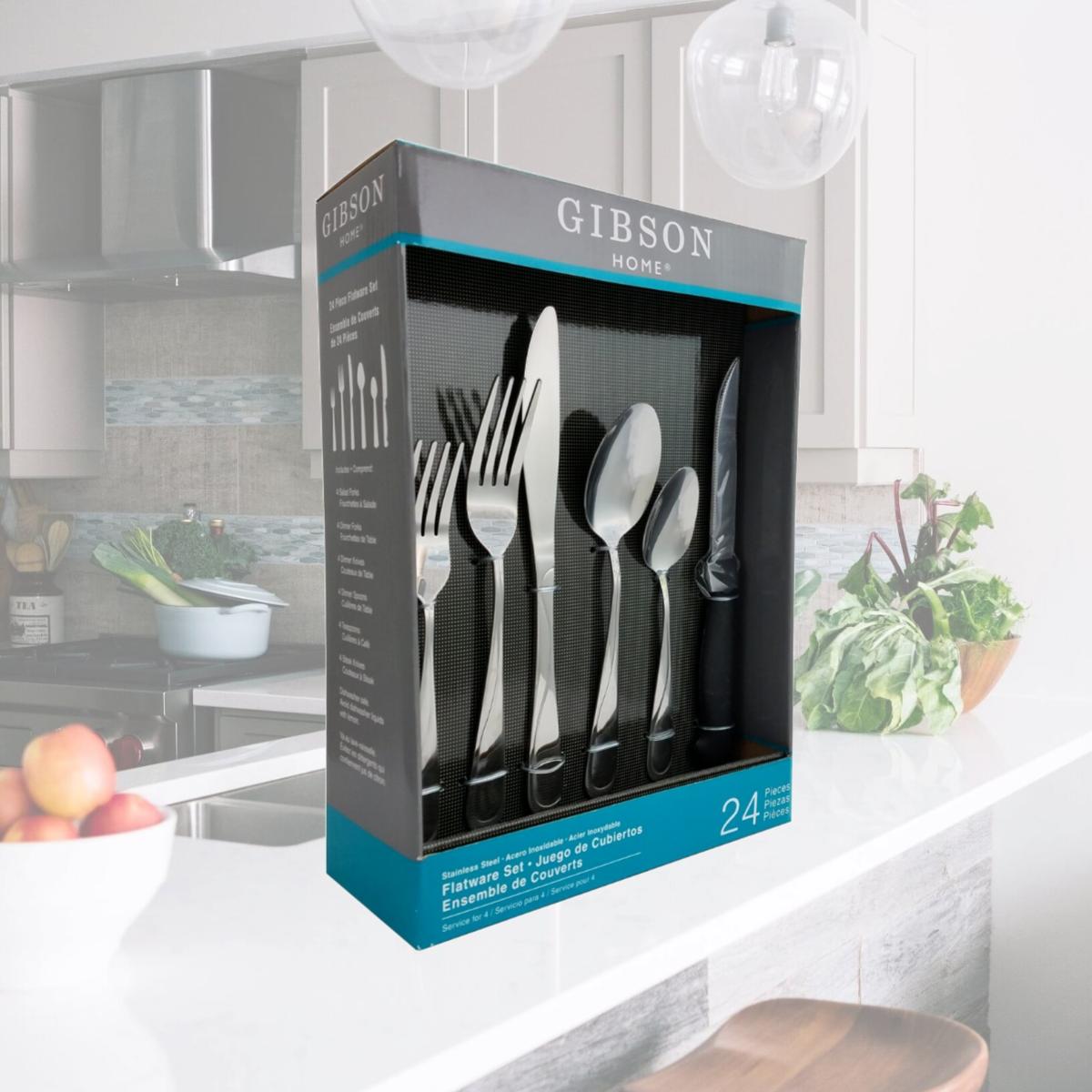 Picture of Gibson Home 39776.24 Trillium Plus Stainless Steel Flatware Set with 4 Steak Knives, Silver - 24 Piece