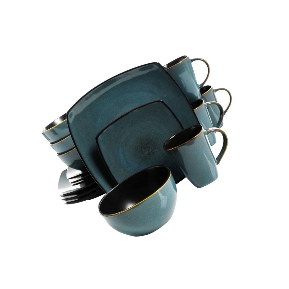 Picture of Gibson Home 102534.16RM 16 Piece Soho Lounge Soft Square Dinnerware Set, Teal Green