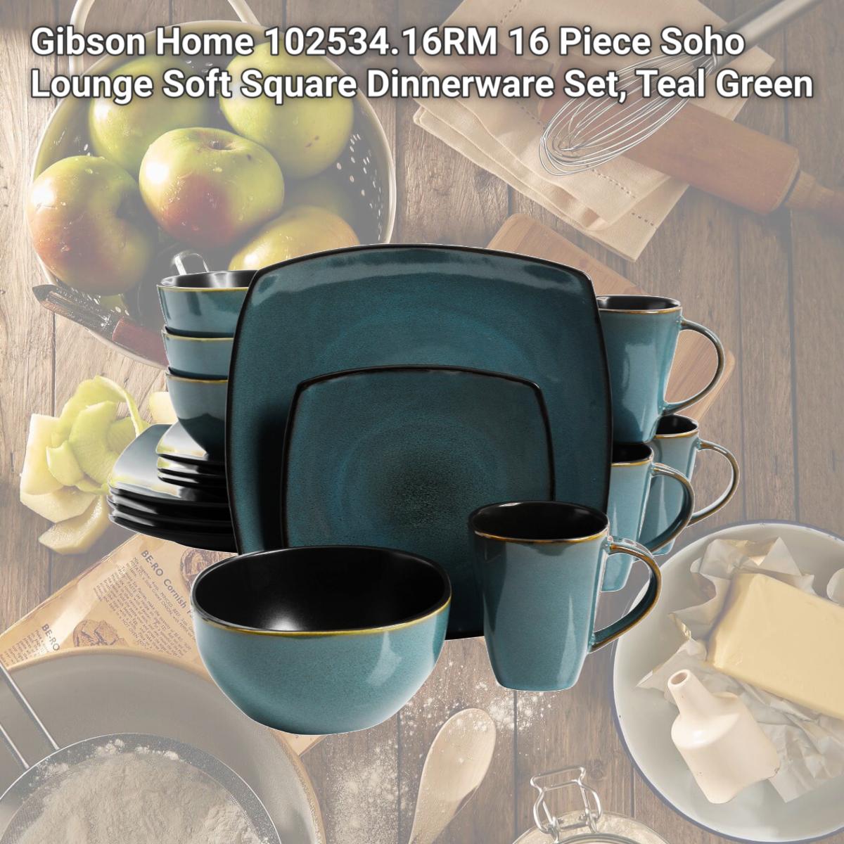Picture of Gibson Home 102534.16RM 16 Piece Soho Lounge Soft Square Dinnerware Set, Teal Green