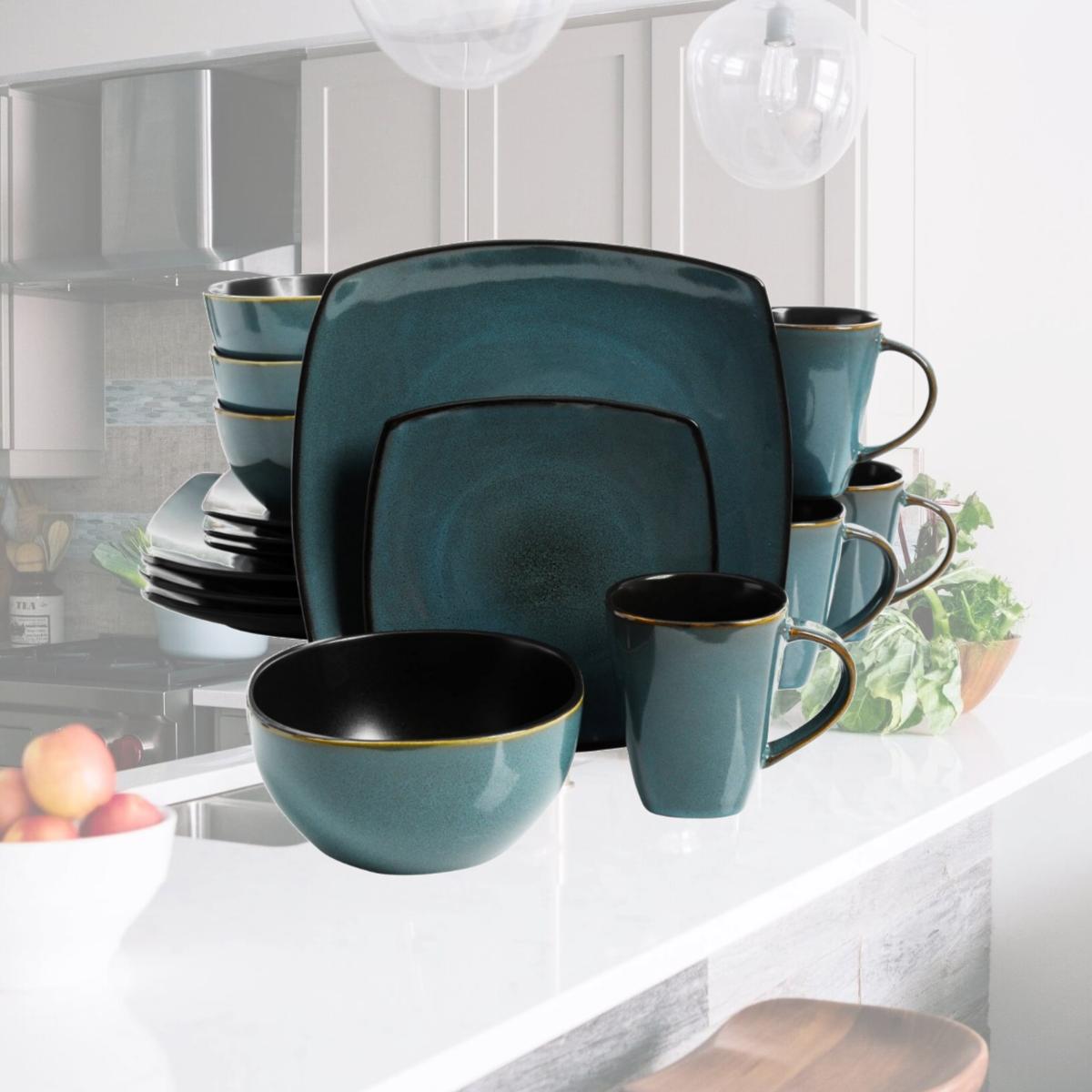 Picture of Gibson Home 102534.16RM 16 Piece Soho Lounge Soft Square Dinnerware Set, Teal Green
