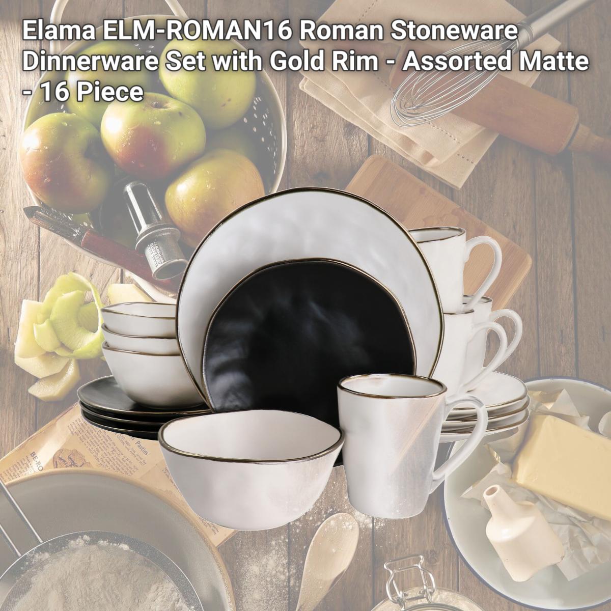 Picture of Elama ELM-ROMAN16 Roman Stoneware Dinnerware Set with Gold Rim - Assorted Matte - 16 Piece