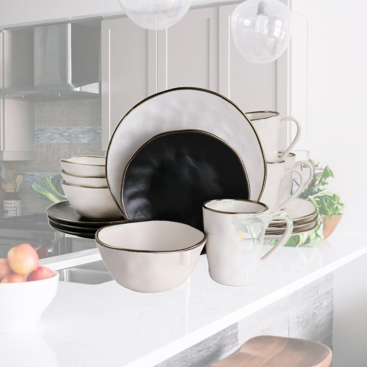 Picture of Elama ELM-ROMAN16 Roman Stoneware Dinnerware Set with Gold Rim - Assorted Matte - 16 Piece