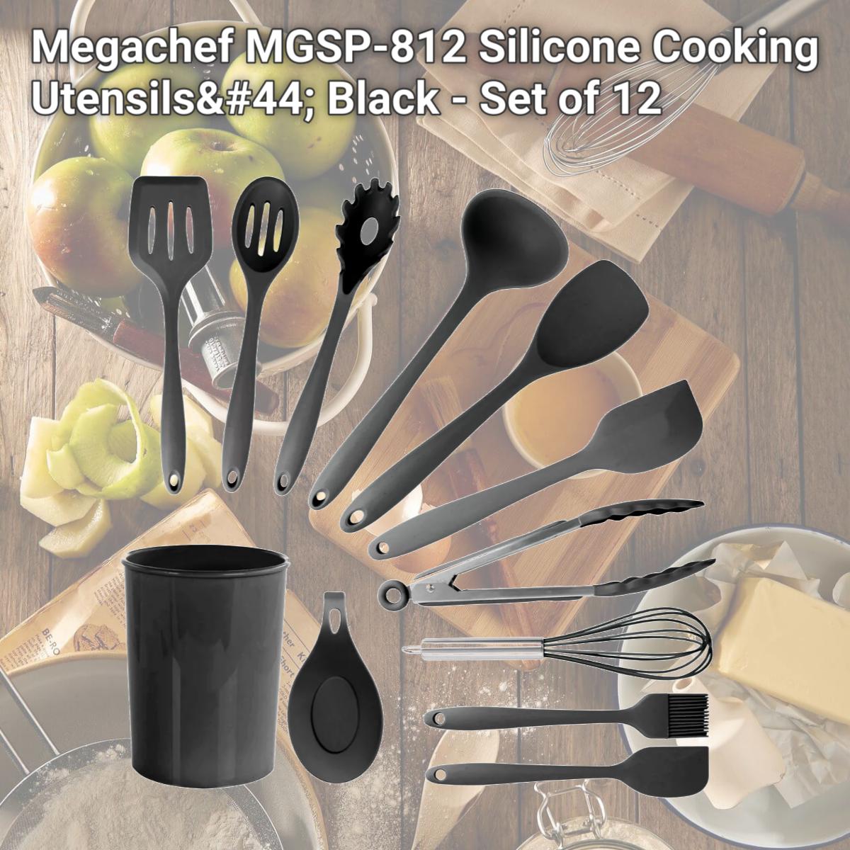 Picture of Megachef MGSP-812 Silicone Cooking Utensils, Black - Set of 12