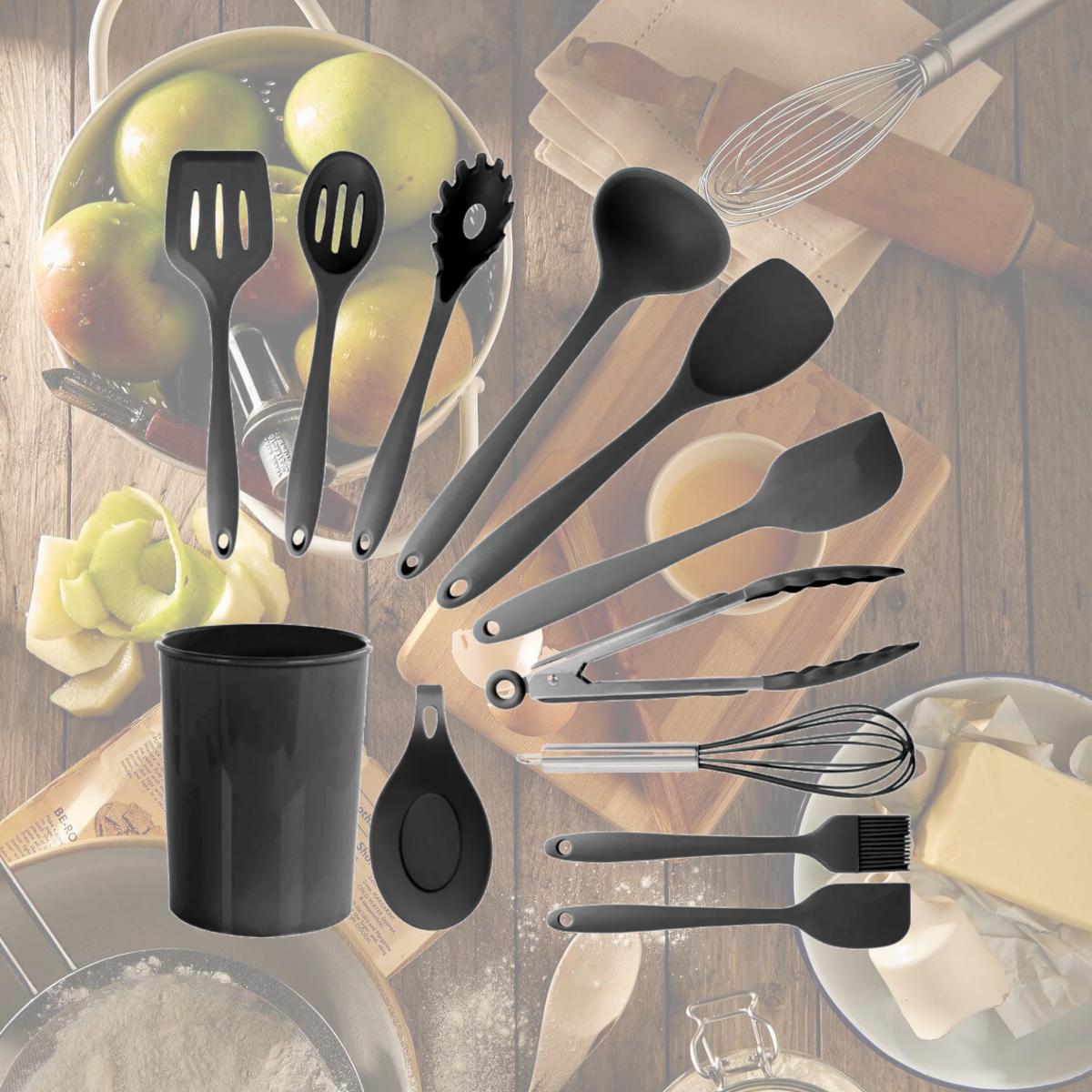 Picture of Megachef MGSP-812 Silicone Cooking Utensils, Black - Set of 12