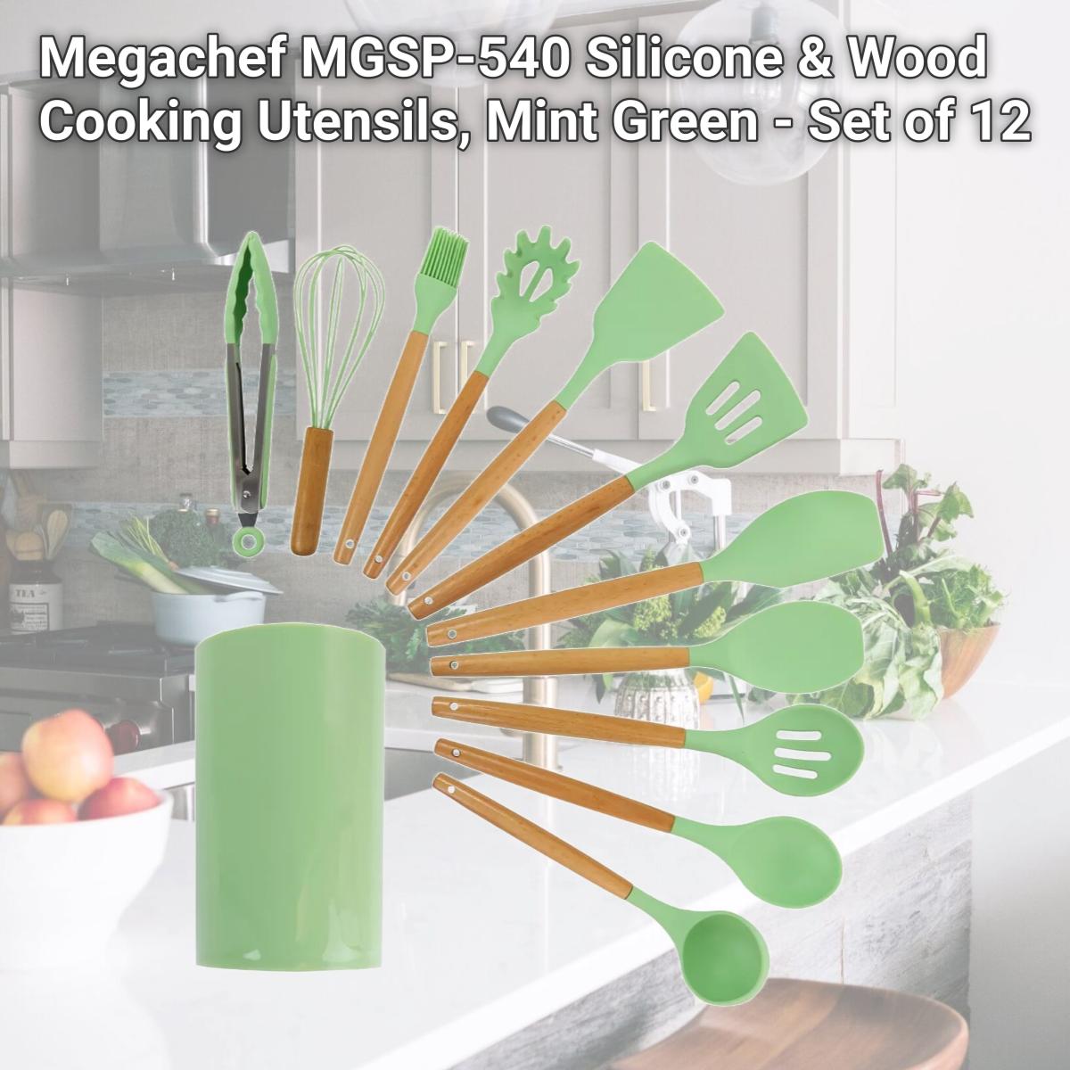 Picture of Megachef MGSP-540 Silicone & Wood Cooking Utensils, Mint Green - Set of 12
