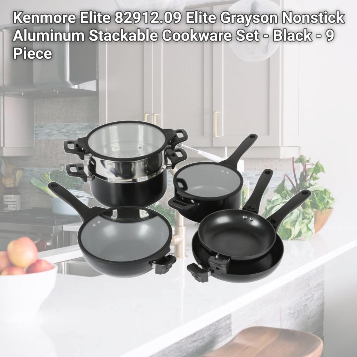 Picture of Kenmore Elite 82912.09 Elite Grayson Nonstick Aluminum Stackable Cookware Set - Black - 9 Piece