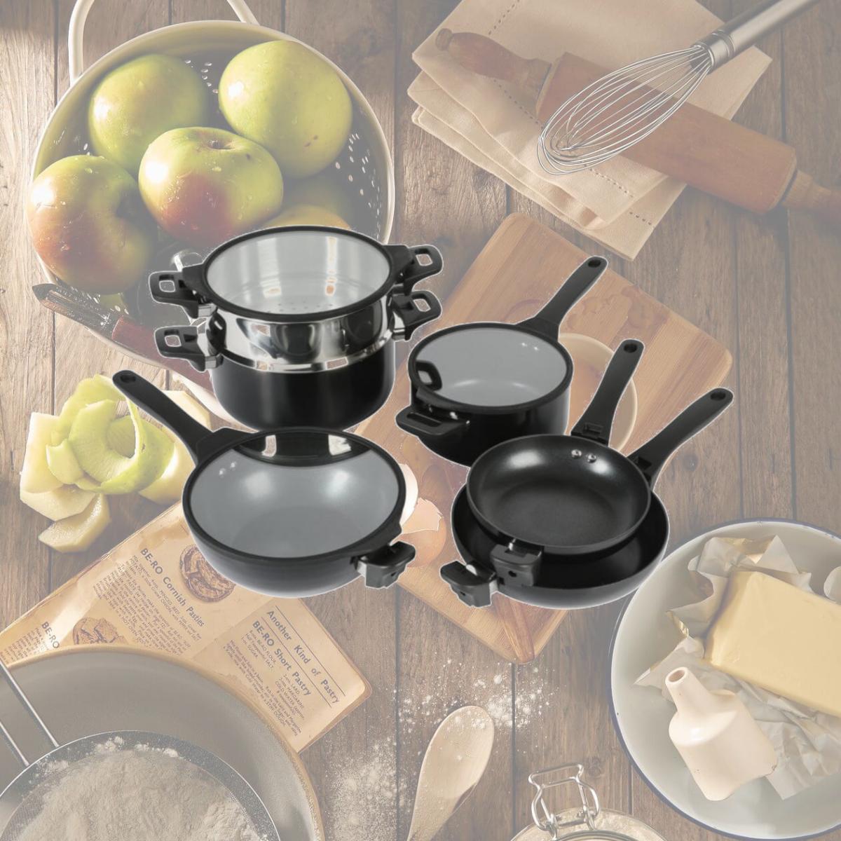 Picture of Kenmore Elite 82912.09 Elite Grayson Nonstick Aluminum Stackable Cookware Set - Black - 9 Piece