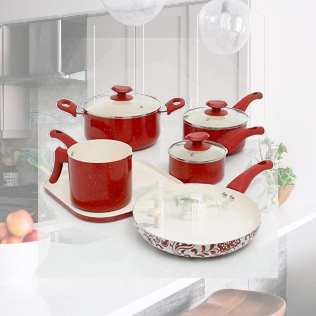 Picture of Oster Cocina 112068.09 San Jacinto Aluminum Cookware Set - Red Speckled - Set of 9