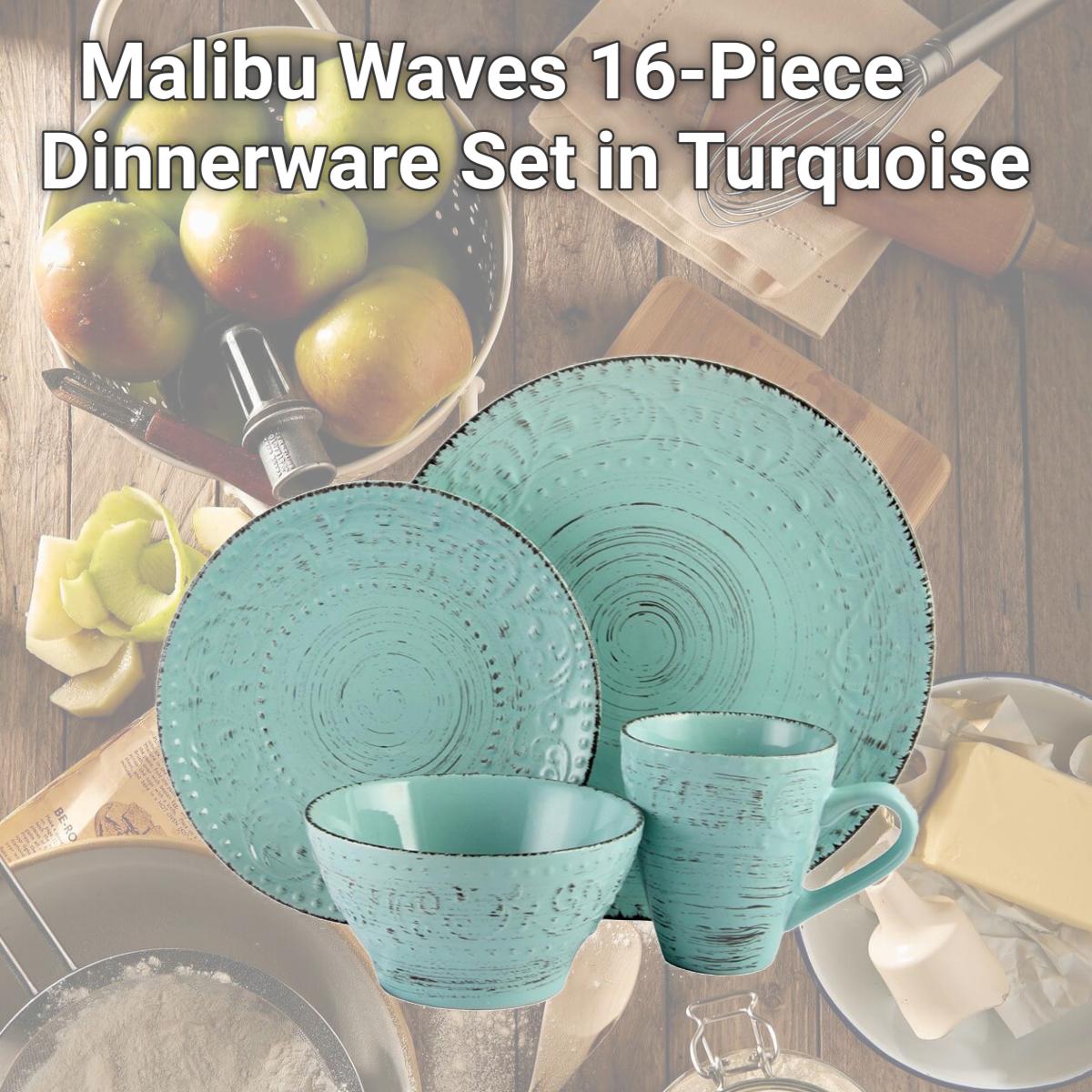 Picture of Elama ELM-MALIBU-WAVES Malibu Waves 16-Piece Dinnerware Set in Turquoise