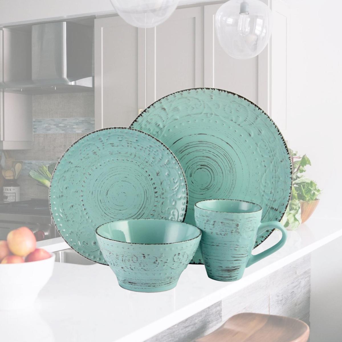 Picture of Elama ELM-MALIBU-WAVES Malibu Waves 16-Piece Dinnerware Set in Turquoise