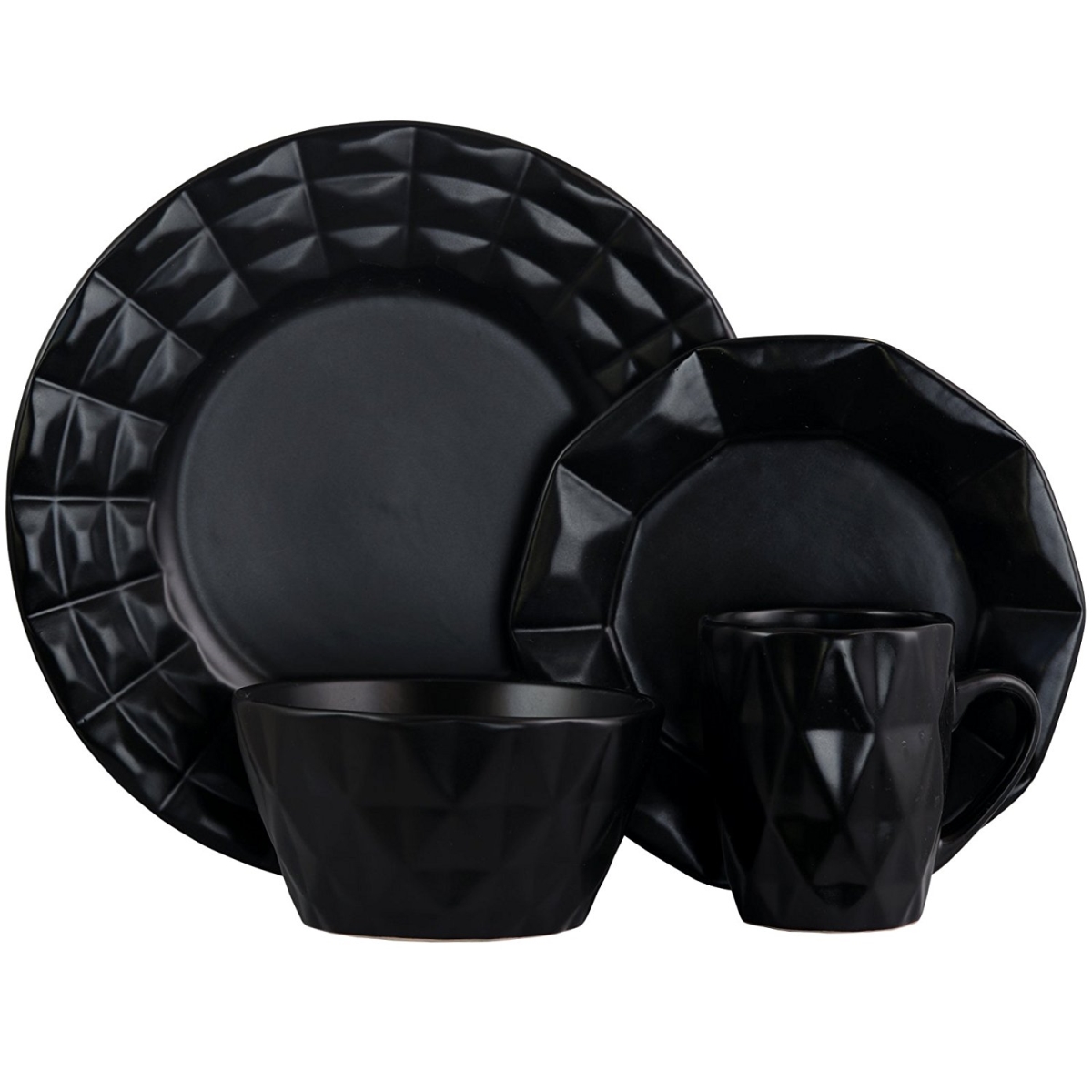 Elm-retrochic-black Retro Chic 16-piece Glazed Dinnerware Set In Black