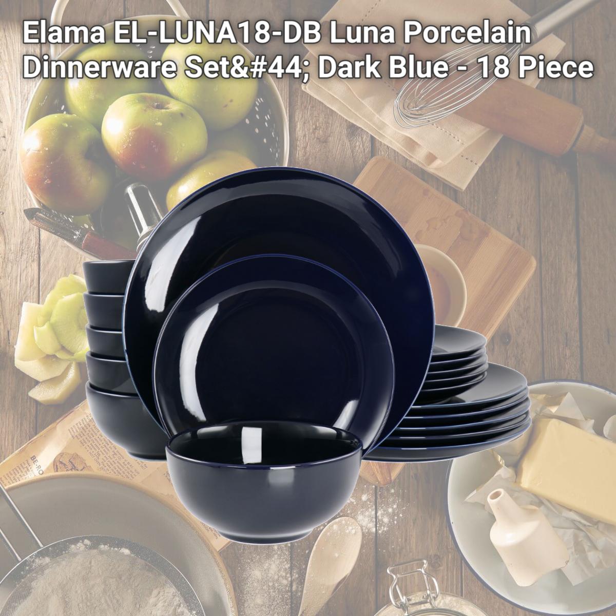Picture of Elama EL-LUNA18-DB Luna Porcelain Dinnerware Set, Dark Blue - 18 Piece