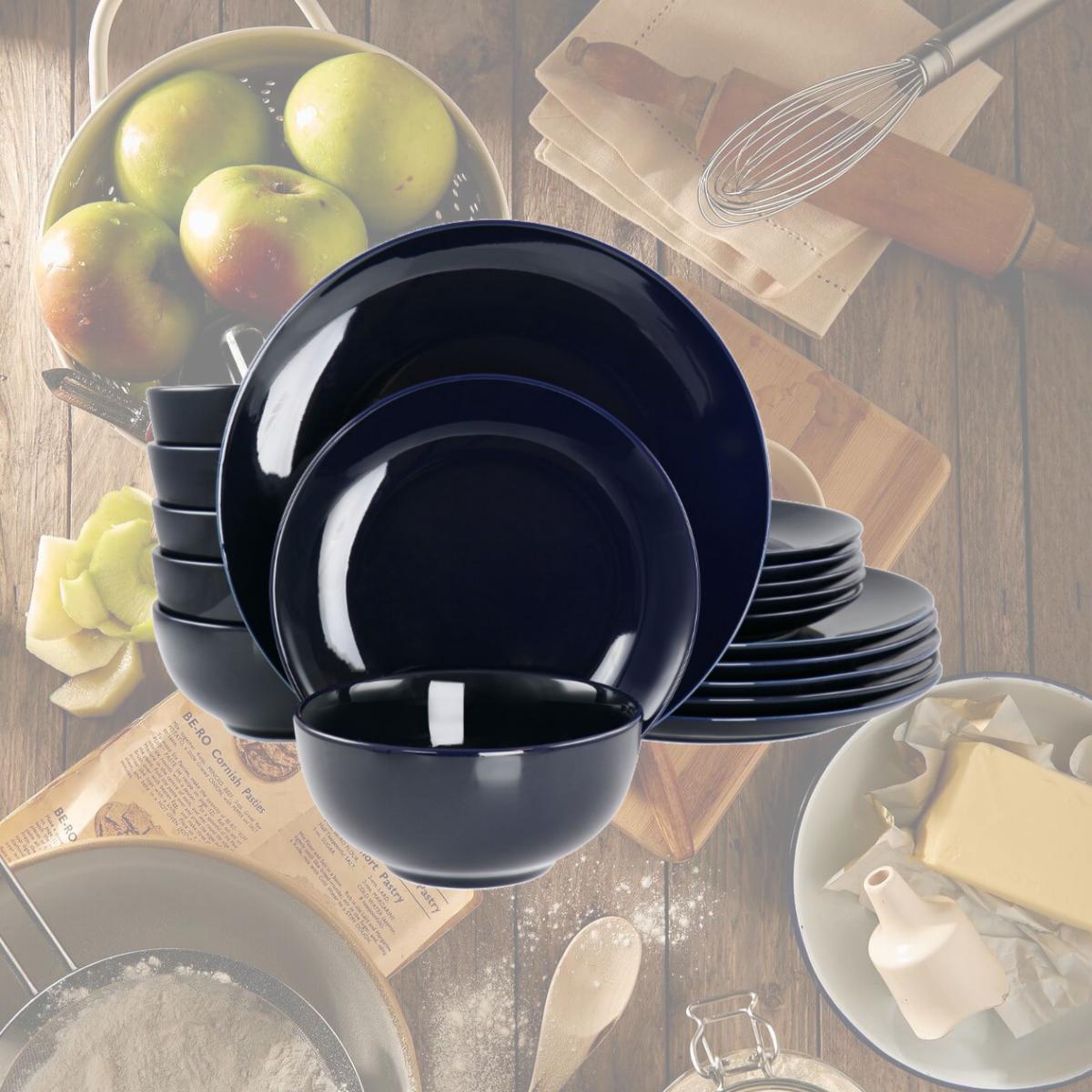 Picture of Elama EL-LUNA18-DB Luna Porcelain Dinnerware Set, Dark Blue - 18 Piece