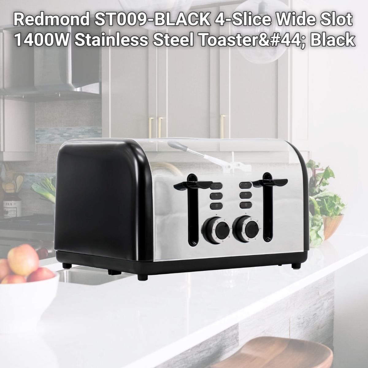 Picture of Redmond ST009-BLACK 4-Slice Wide Slot 1400W Stainless Steel Toaster, Black