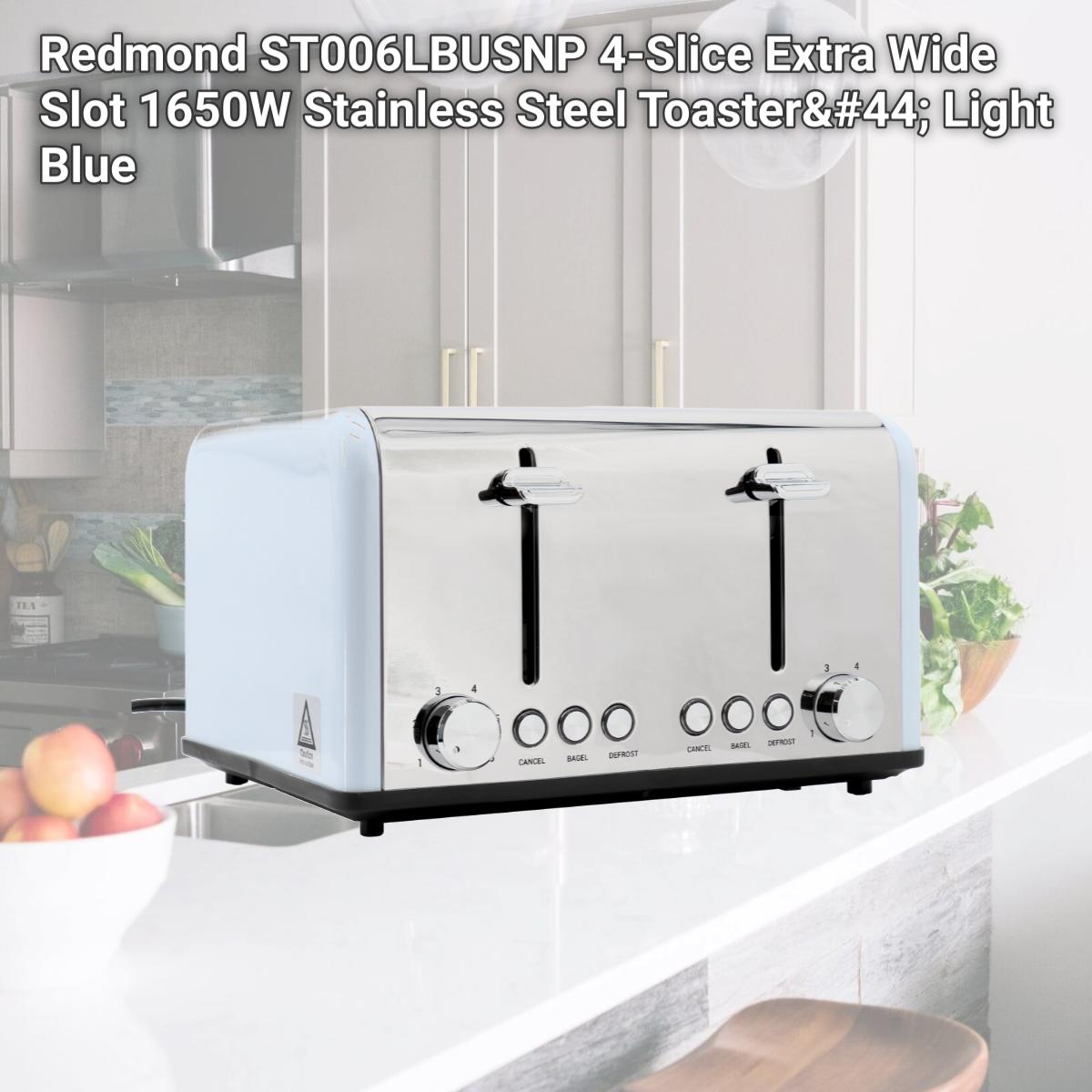 Picture of Redmond ST006LBUSNP 4-Slice Extra Wide Slot 1650W Stainless Steel Toaster, Light Blue
