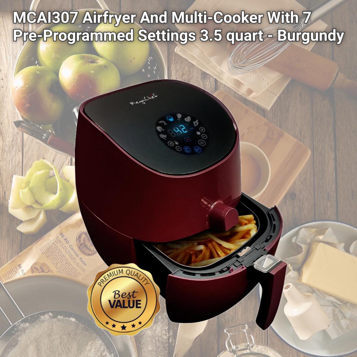 Picture of MegaChef MCAI307 Airfryer And Multi-Cooker With 7 Pre-Programmed Settings, 3.5 quart - Burgundy