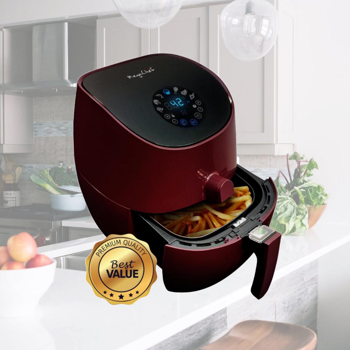 Picture of MegaChef MCAI307 Airfryer And Multi-Cooker With 7 Pre-Programmed Settings, 3.5 quart - Burgundy