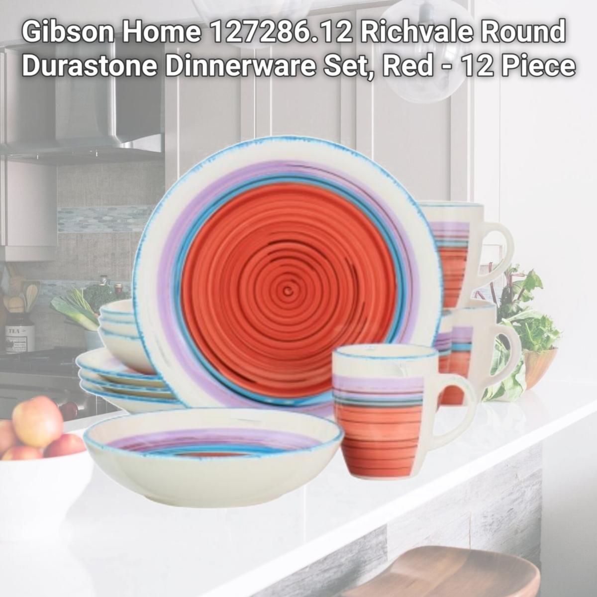 Picture of Gibson Home 127286.12 Richvale Round Durastone Dinnerware Set, Red - 12 Piece