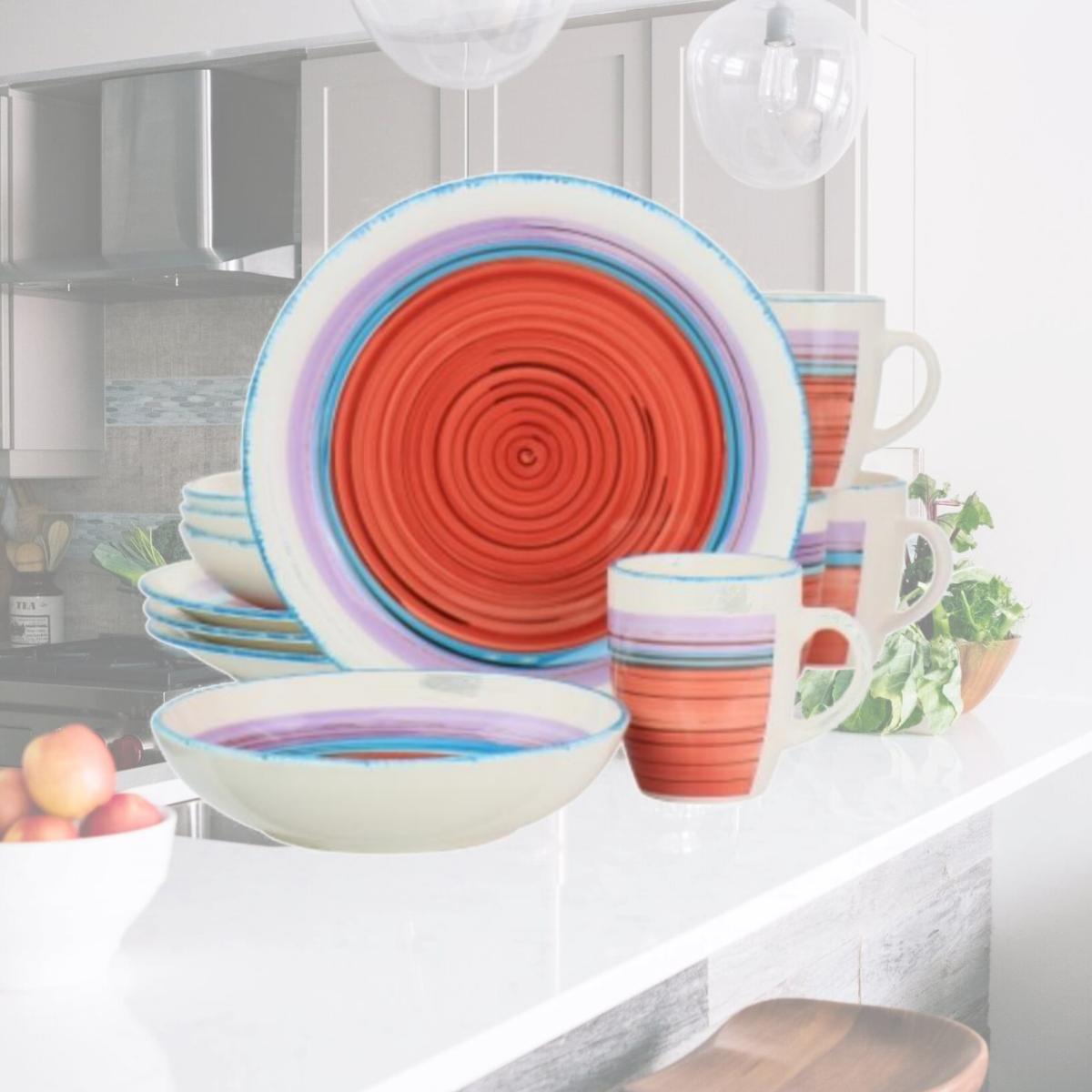 Picture of Gibson Home 127286.12 Richvale Round Durastone Dinnerware Set, Red - 12 Piece