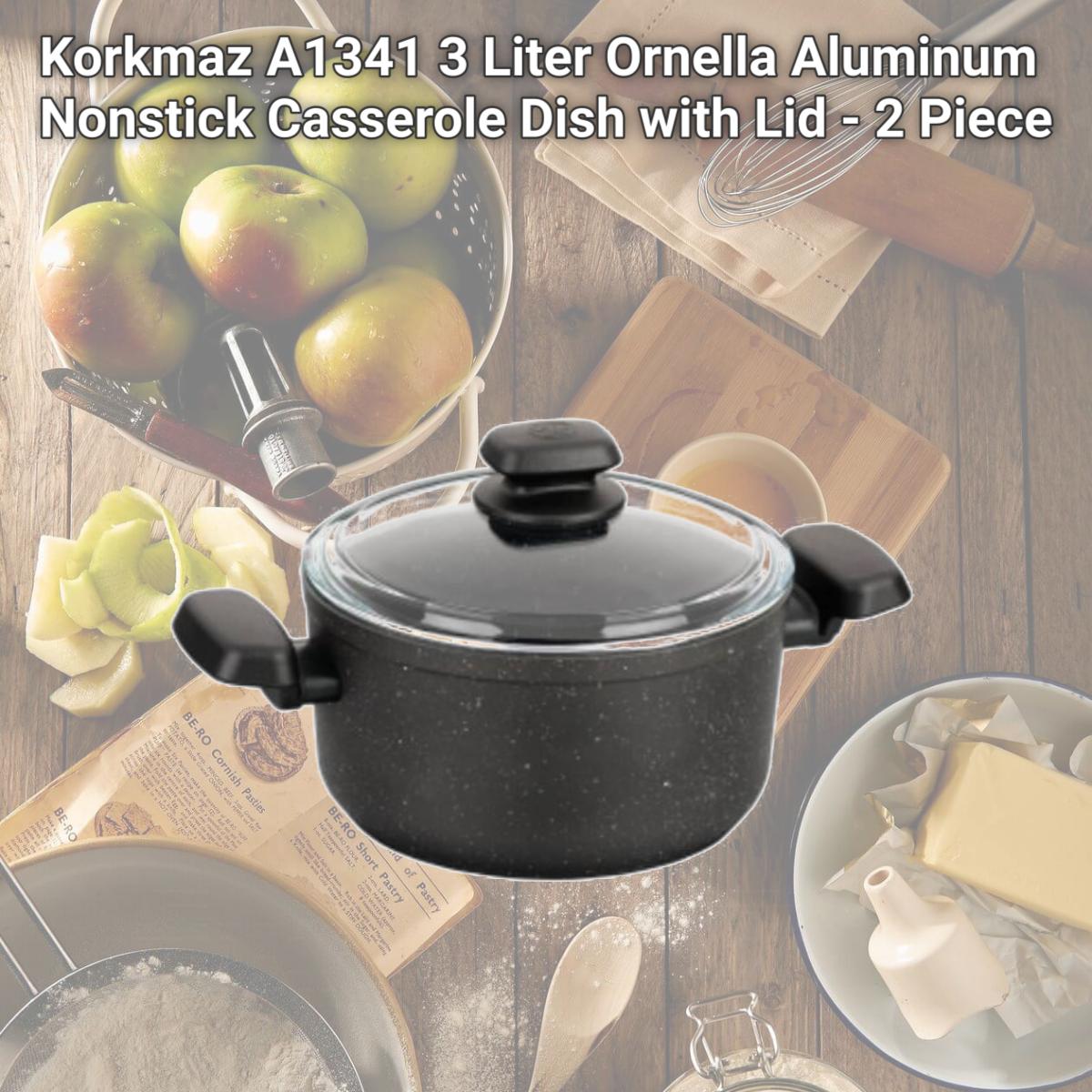 Picture of Korkmaz A1341 3 Liter Ornella Aluminum Nonstick Casserole Dish with Lid - 2 Piece