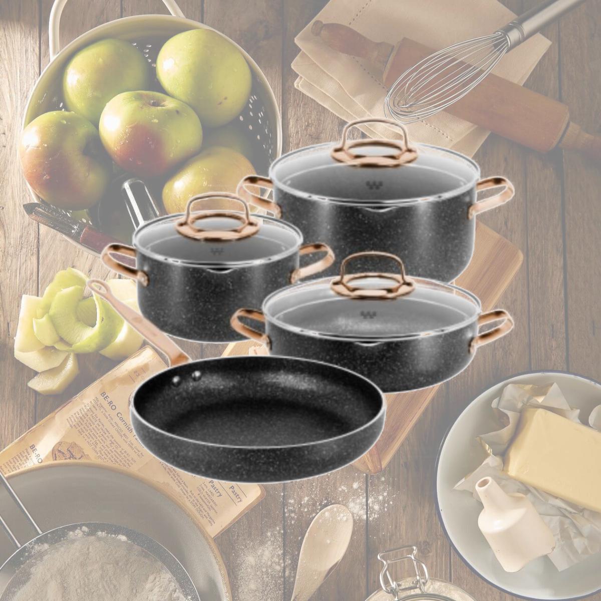 Picture of Korkmaz A1372 Galaksi Non Stick Aluminum Cookware Set, Black & Rose Gold - 7 Piece