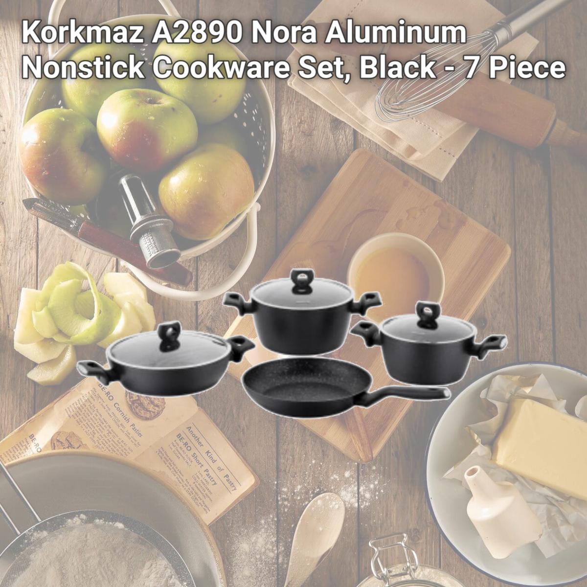 Picture of Korkmaz A2890 Nora Aluminum Nonstick Cookware Set, Black - 7 Piece