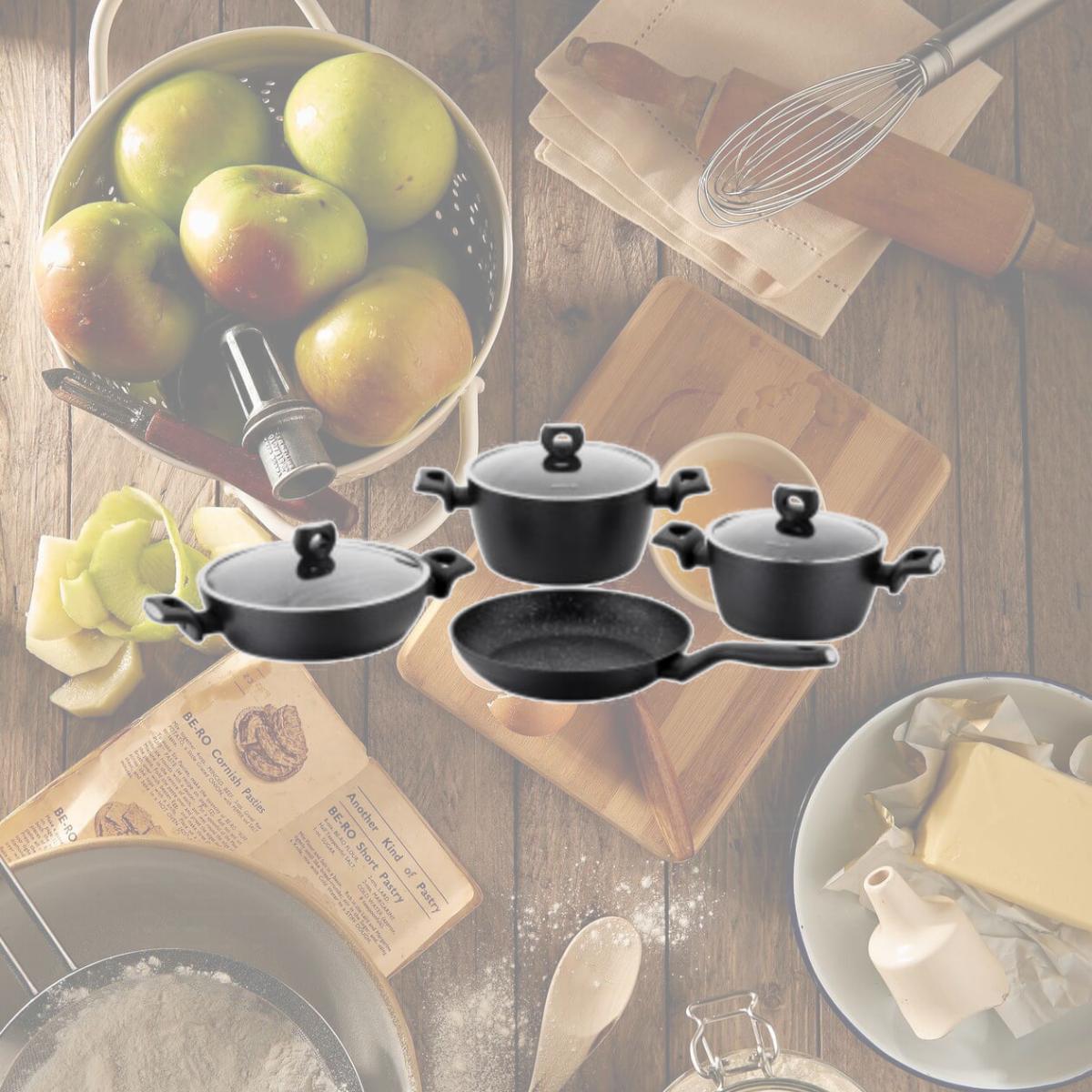 Picture of Korkmaz A2890 Nora Aluminum Nonstick Cookware Set, Black - 7 Piece