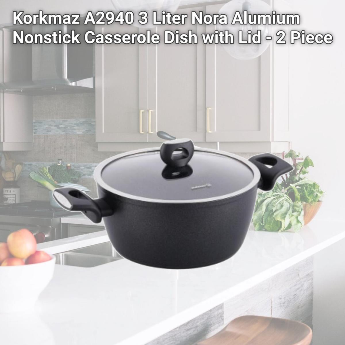 Picture of Korkmaz A2940 3 Liter Nora Alumium Nonstick Casserole Dish with Lid - 2 Piece