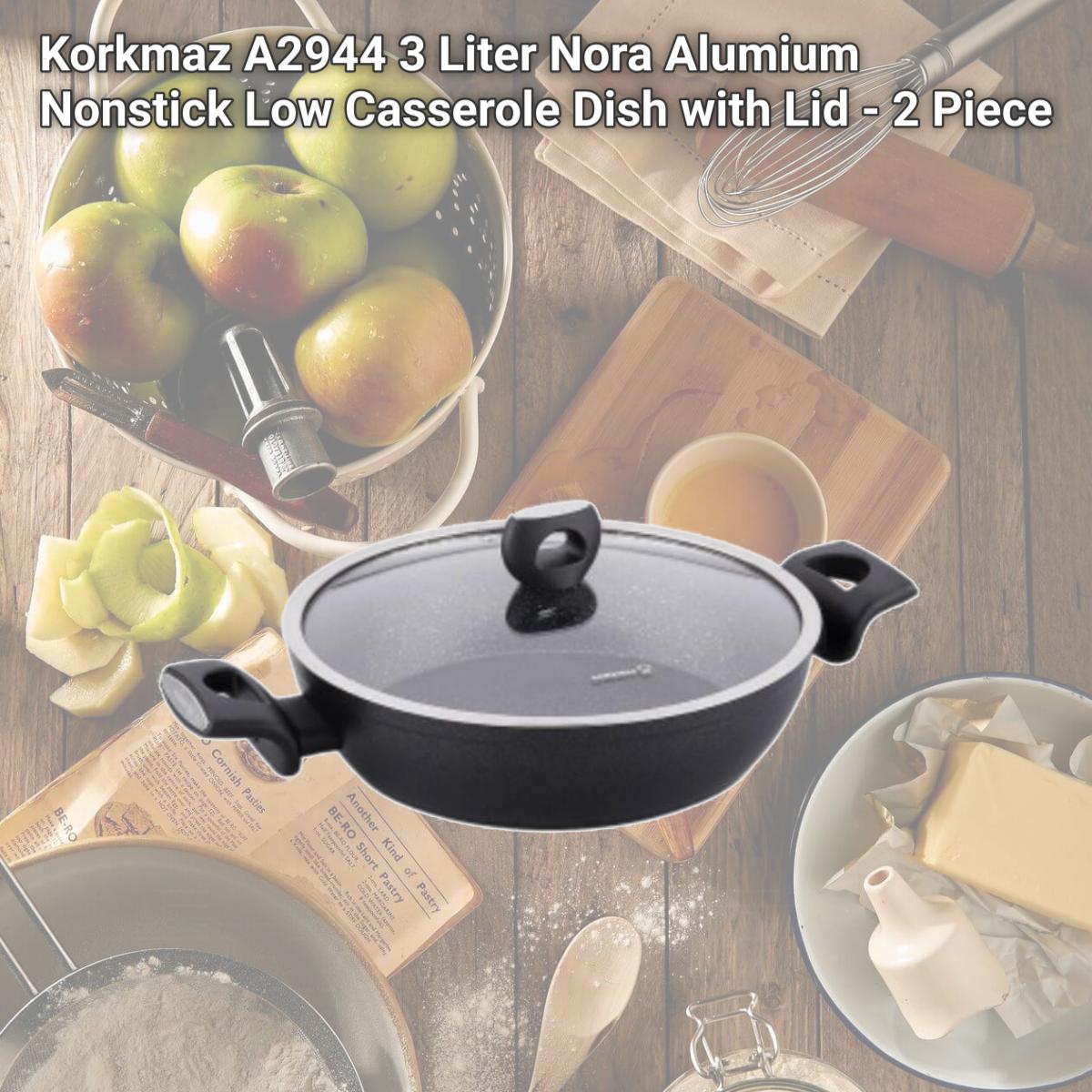 Picture of Korkmaz A2944 3 Liter Nora Alumium Nonstick Low Casserole Dish with Lid - 2 Piece