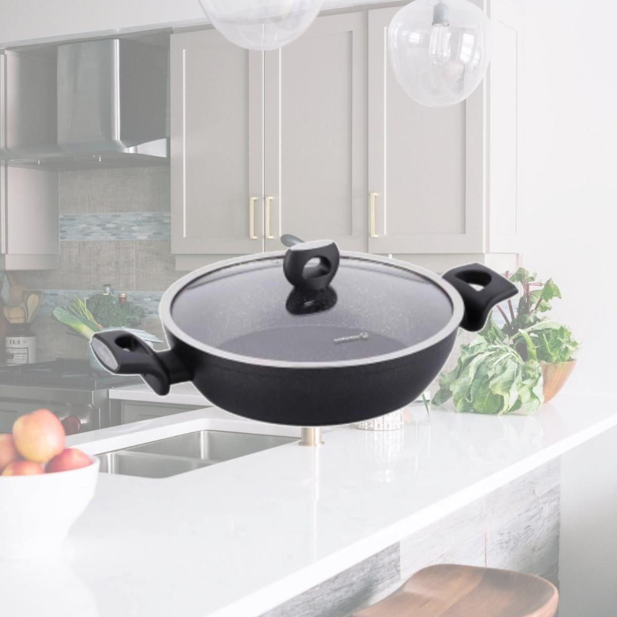 Picture of Korkmaz A2944 3 Liter Nora Alumium Nonstick Low Casserole Dish with Lid - 2 Piece