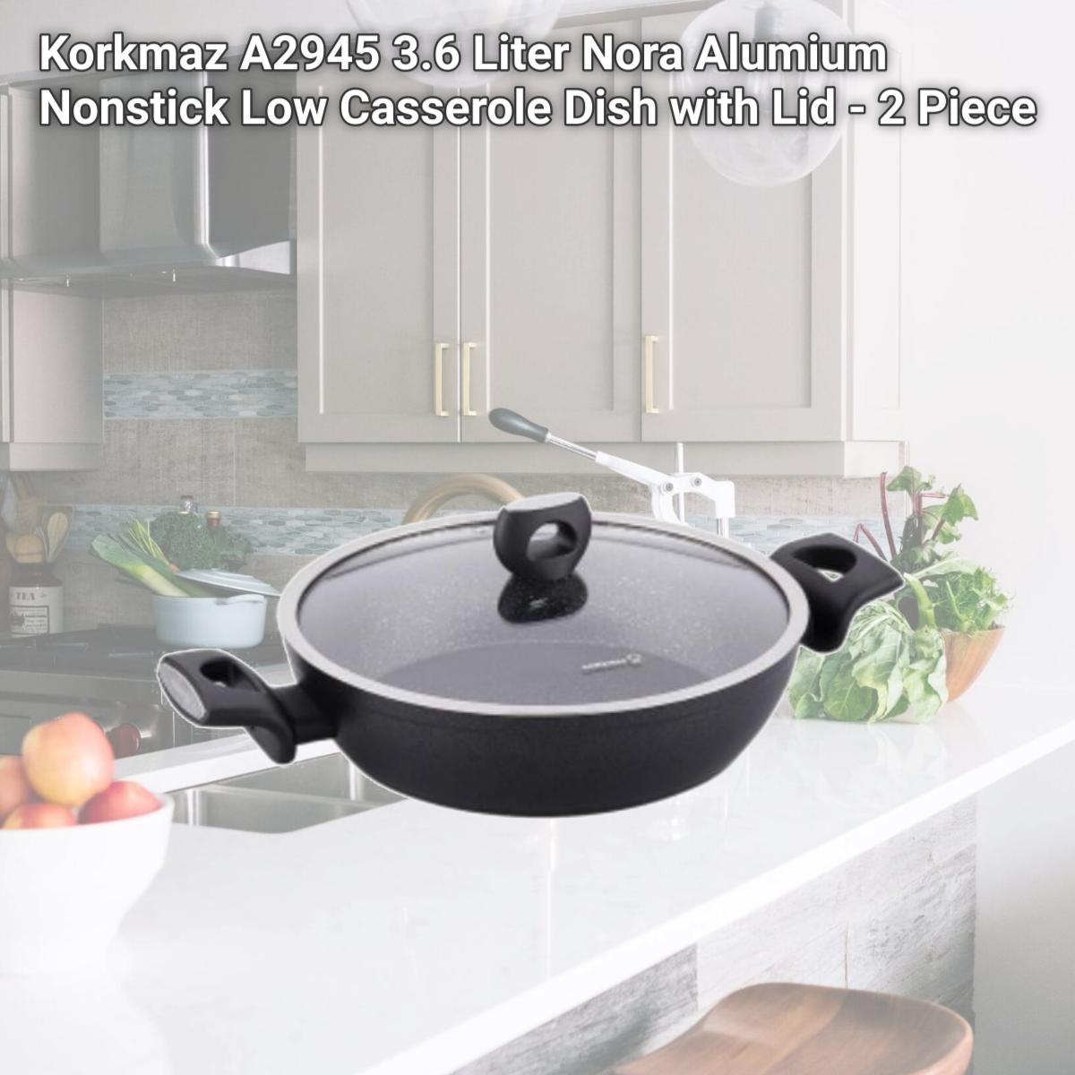 Picture of Korkmaz A2945 3.6 Liter Nora Alumium Nonstick Low Casserole Dish with Lid - 2 Piece