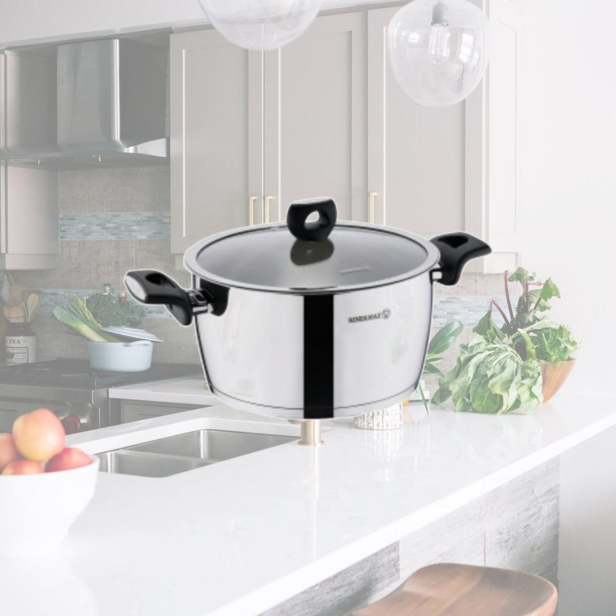 Picture of Korkmaz A2992 3.5 Liter Nora Stainless Steel Casserole with Lid, Silver - 2 Piece