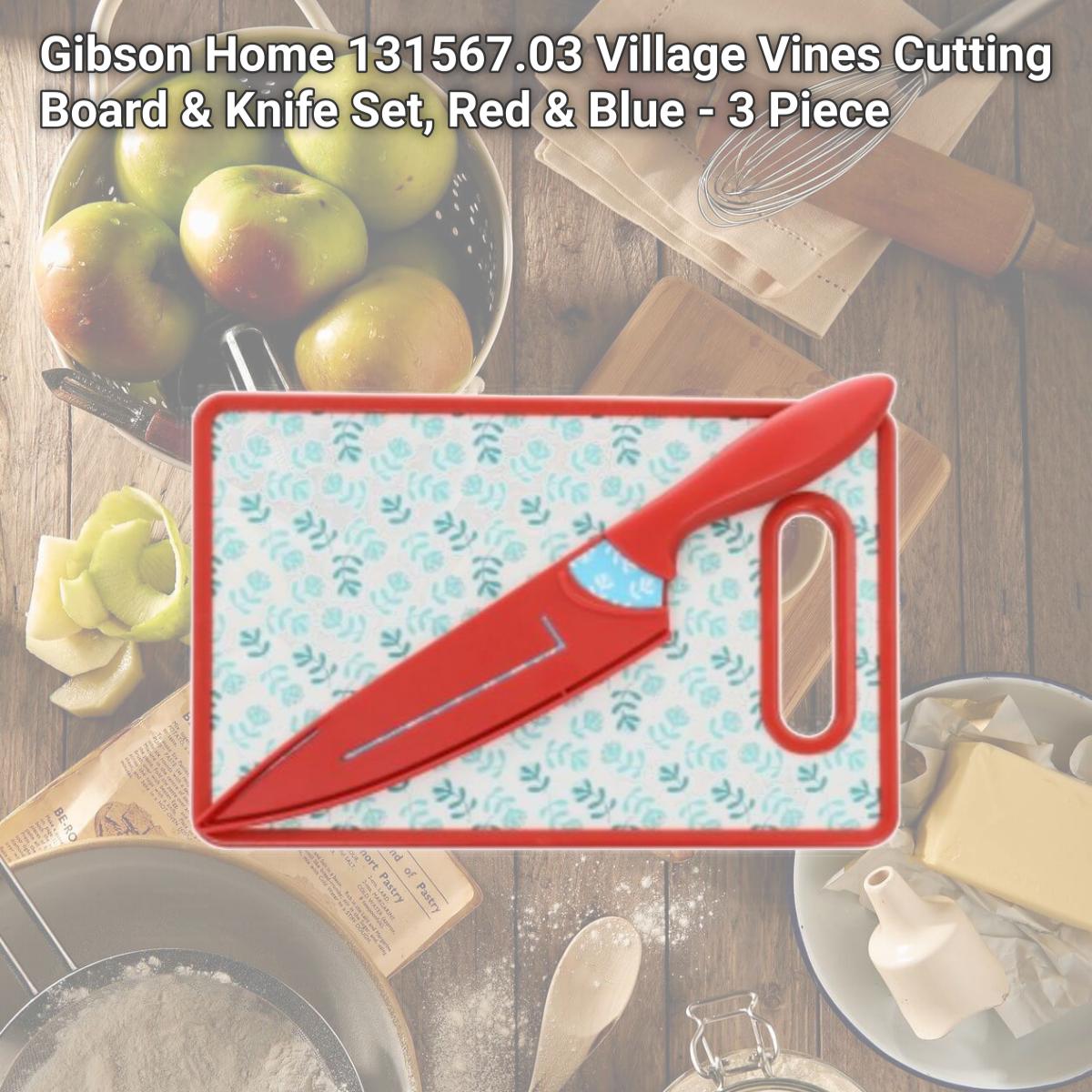 Picture of Gibson Home 131567.03 Village Vines Cutting Board & Knife Set, Red & Blue - 3 Piece