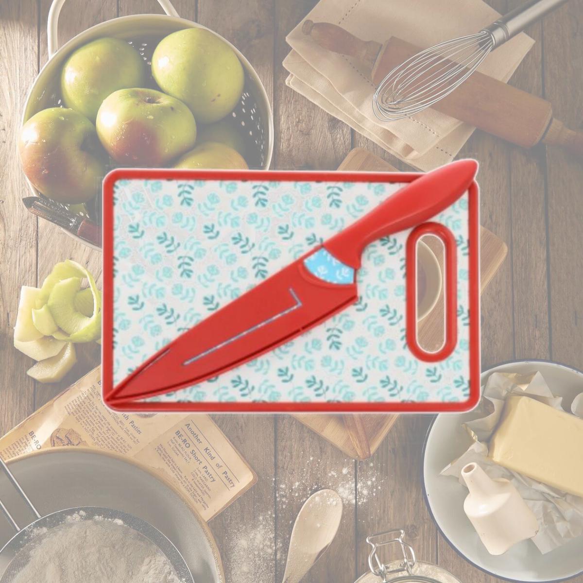 Picture of Gibson Home 131567.03 Village Vines Cutting Board & Knife Set, Red & Blue - 3 Piece