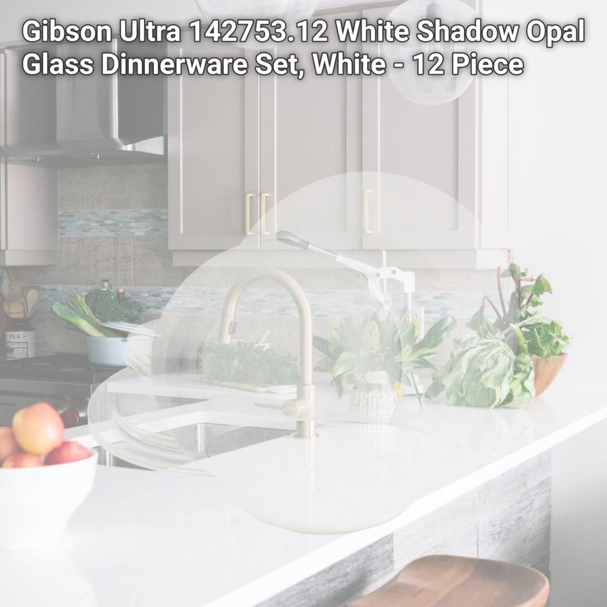 Picture of Gibson Ultra 142753.12 White Shadow Opal Glass Dinnerware Set, White - 12 Piece
