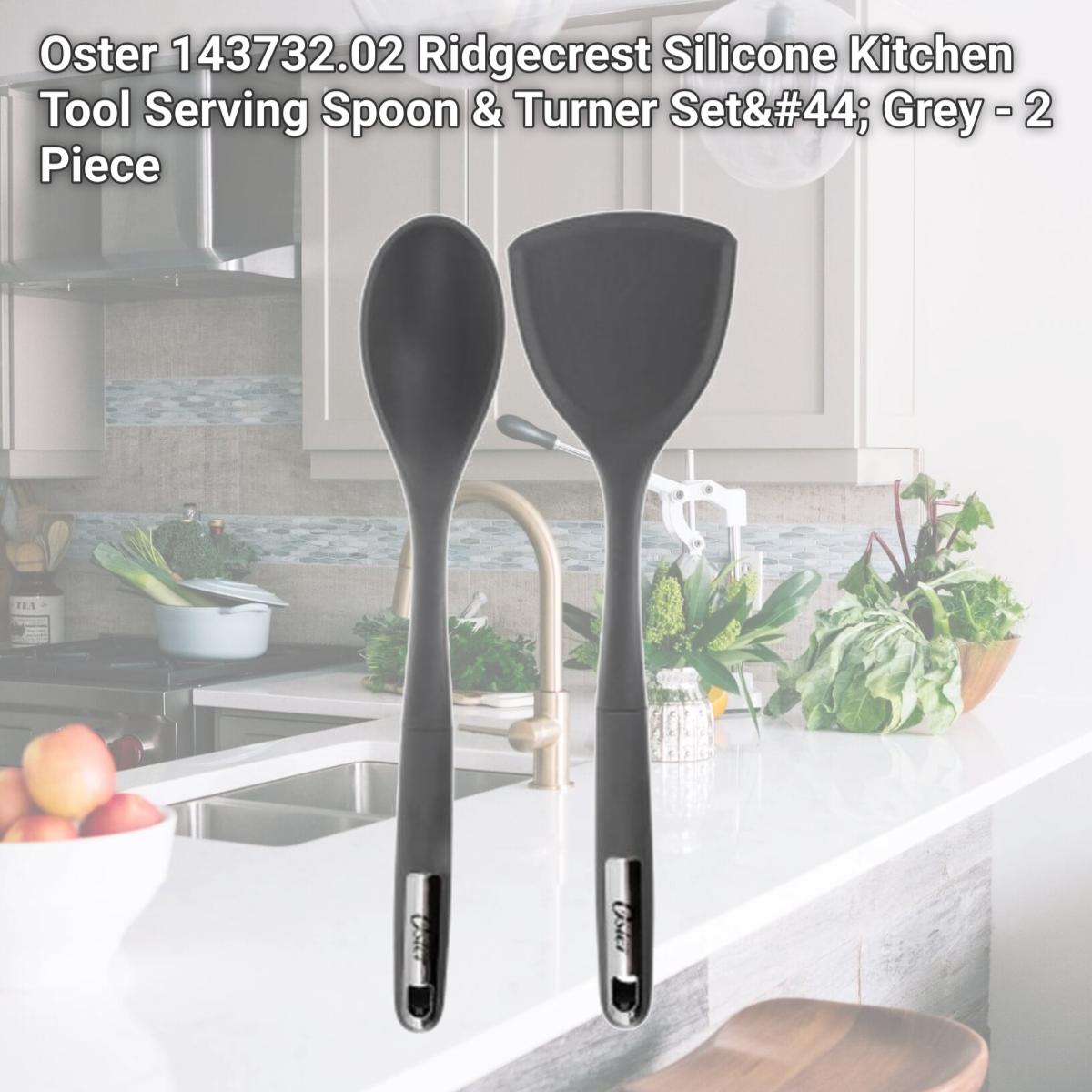 Picture of Oster 143732.02 Ridgecrest Silicone Kitchen Tool Serving Spoon & Turner Set, Grey - 2 Piece
