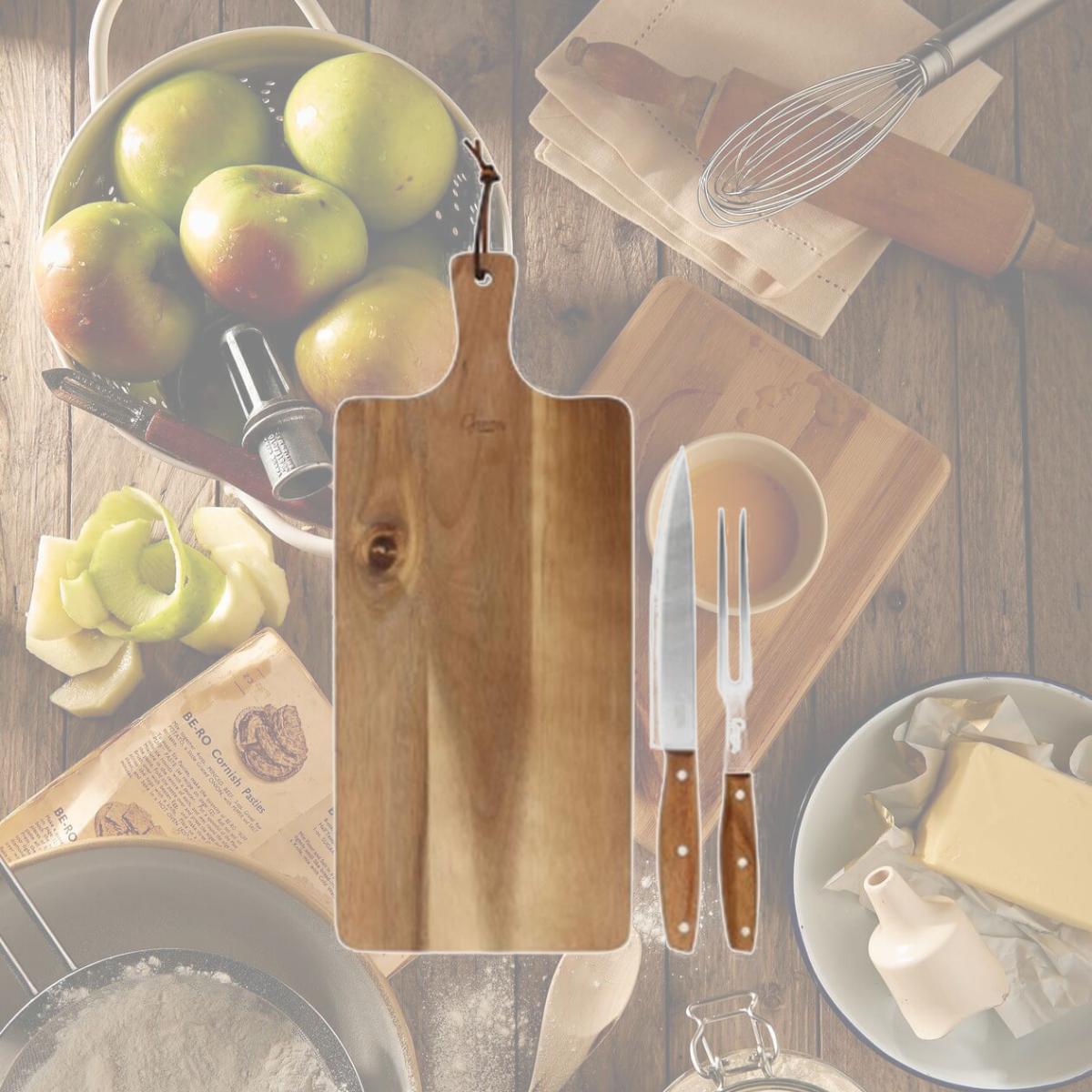 Picture of Gibson Elite 143828.03 Acacia Wood Serving Board with Carving Knife & Fork, Brown - 3 Piece