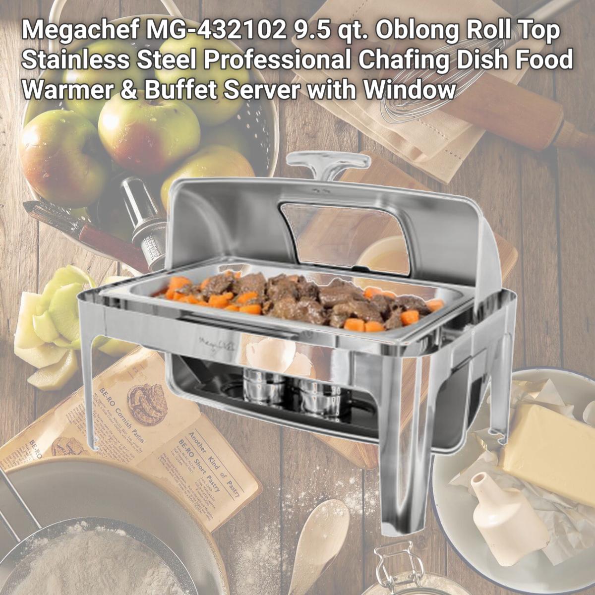 Picture of Megachef MG-432102 9.5 qt. Oblong Roll Top Stainless Steel Professional Chafing Dish Food Warmer & Buffet Server with Window