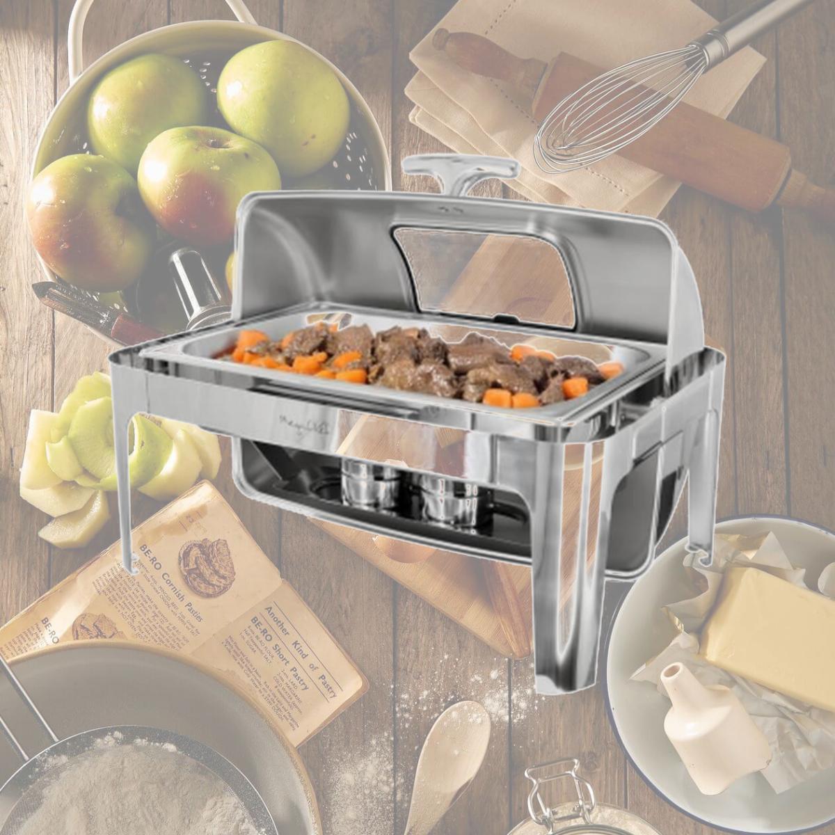 Picture of Megachef MG-432102 9.5 qt. Oblong Roll Top Stainless Steel Professional Chafing Dish Food Warmer & Buffet Server with Window