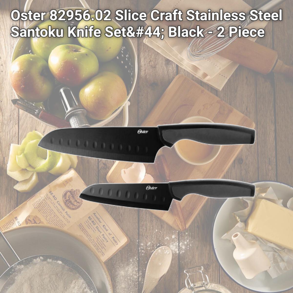 Picture of Oster 82956.02 Slice Craft Stainless Steel Santoku Knife Set, Black - 2 Piece