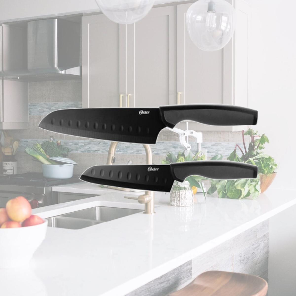 Picture of Oster 82956.02 Slice Craft Stainless Steel Santoku Knife Set, Black - 2 Piece