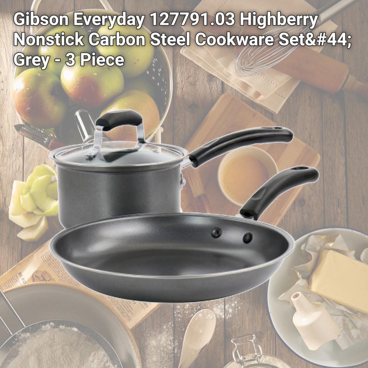 Picture of Gibson Everyday 127791.03 Highberry Nonstick Carbon Steel Cookware Set, Grey - 3 Piece